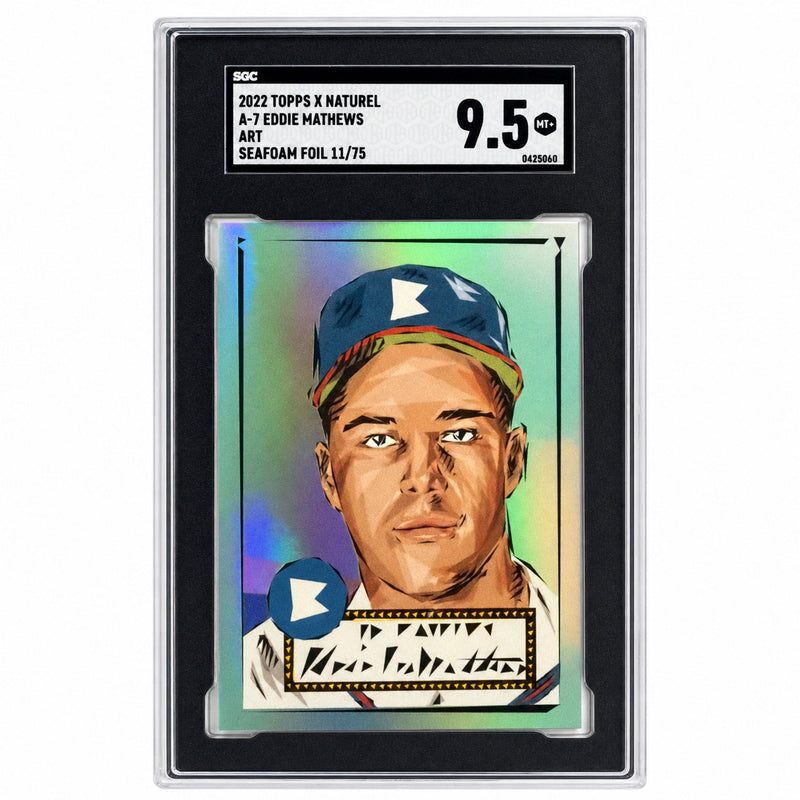 2022 Topps X Naturel #A-7 Eddie Mathews Seafoam Foil Encased Art /75 SGC 9.5
