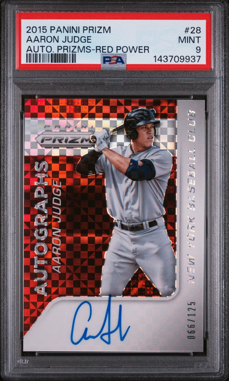 2015 Panini Prizm Autograph Prizms Red Power Aaron Judge #28 /125 PSA 9