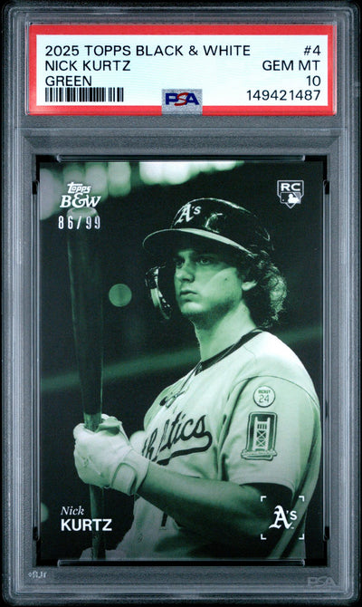 2025 Topps Black and White Green Nick Kurtz #4 /99 PSA 10