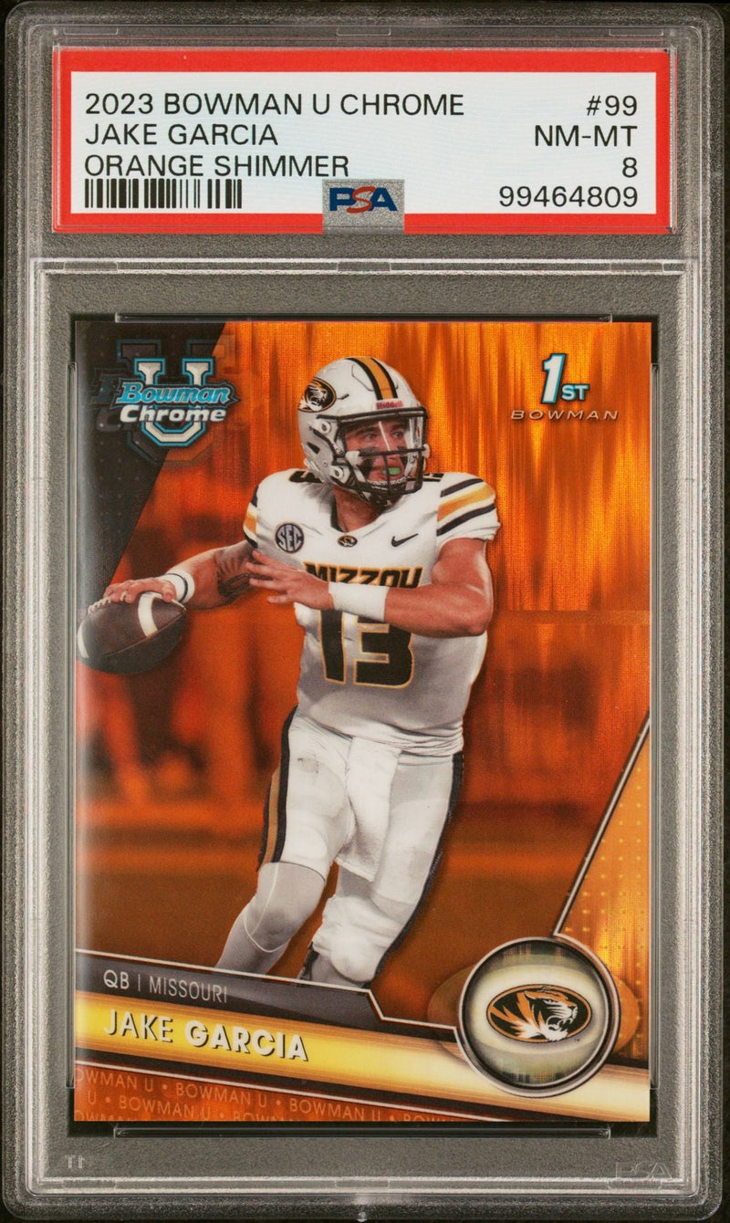 2023 Bowman Chrome Orange Shimmer Jake Garcia #99 /25 PSA 8