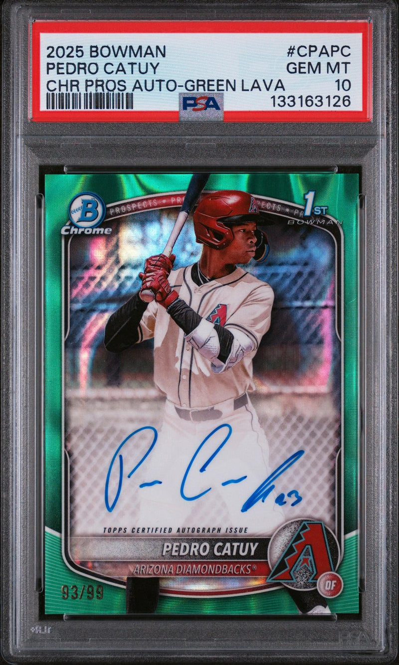 2025 Bowman Chrome Prospect Autograph Green Lava Refractor Pedro Catuy #CPAPC /99 PSA 10