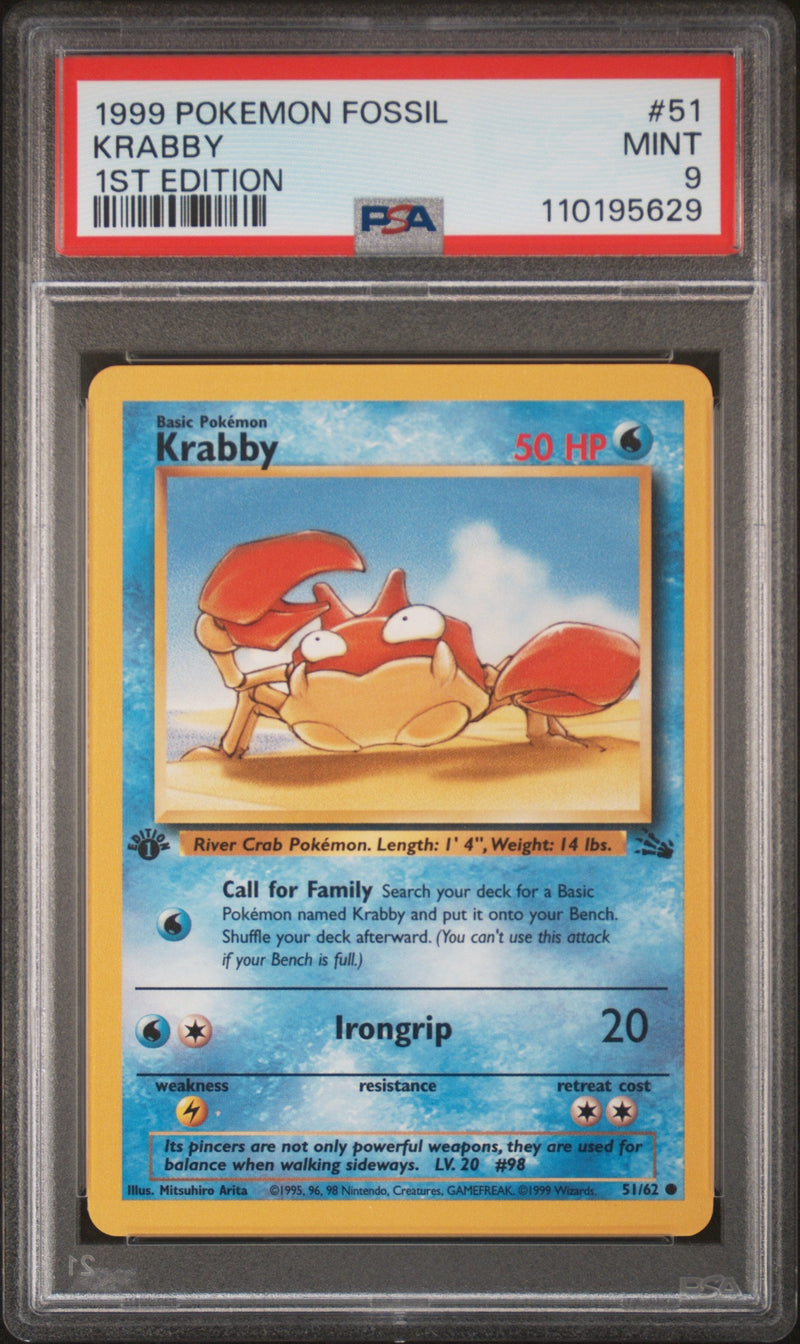 1999 Pokemon Fossil 1st Edition Krabby #51 PSA 9