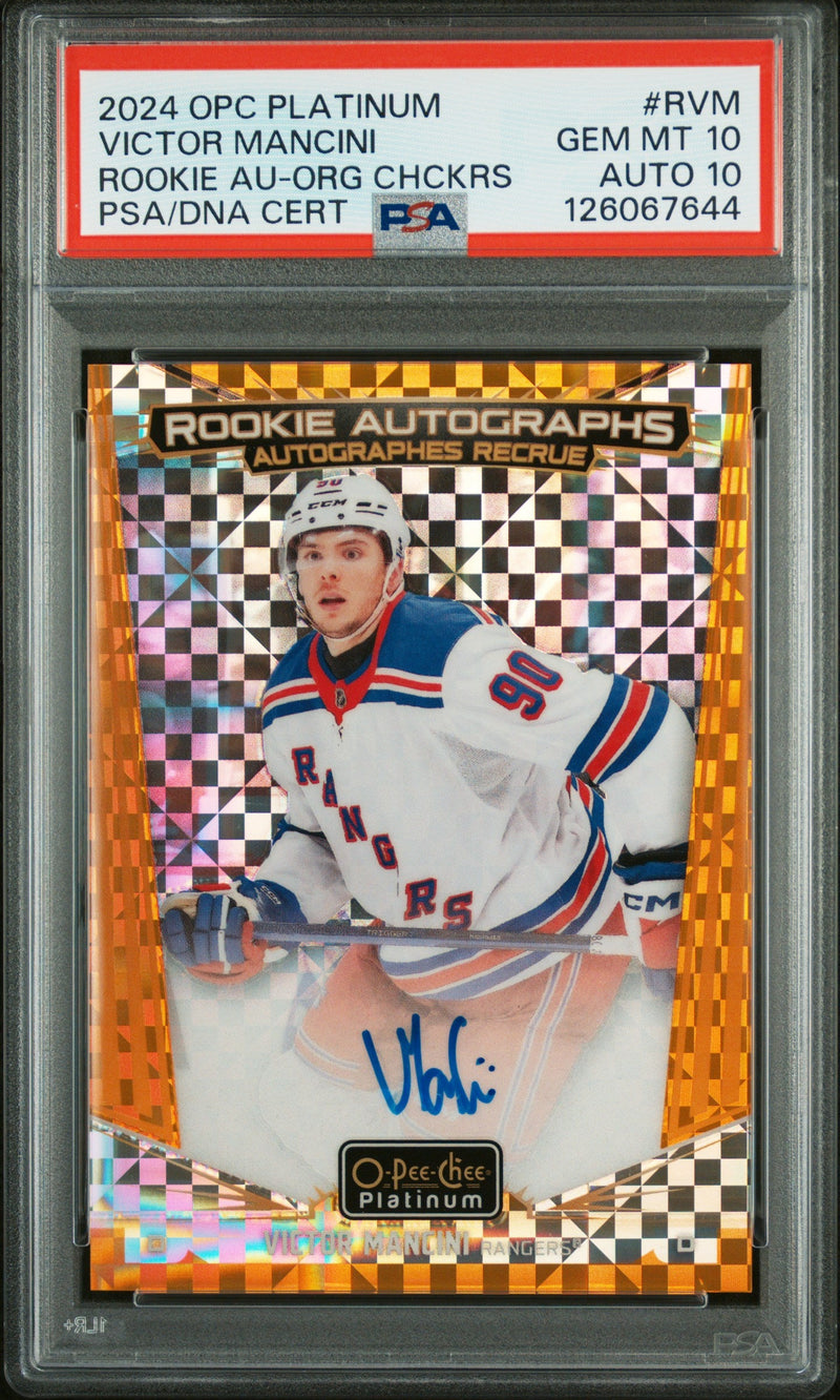 2024 Upper Deck O-Pee-Chee Platinum Rookie Autographs Orange Checkers Victor Mancini #RVM /15 PSA 10