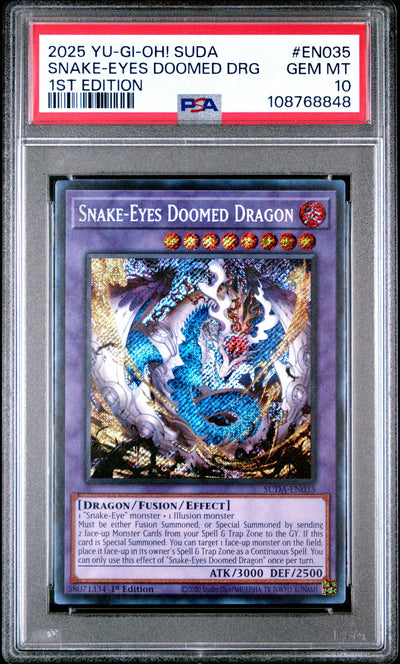 2025 Yu-Gi-Oh! Supreme Darkness 1st Edition Snake Eyes Doomed Dragon #EN035 PSA 10