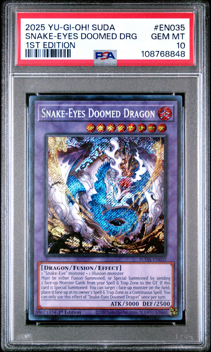 2025 Yu-Gi-Oh! Supreme Darkness 1st Edition Snake Eyes Doomed Dragon #EN035 PSA 10