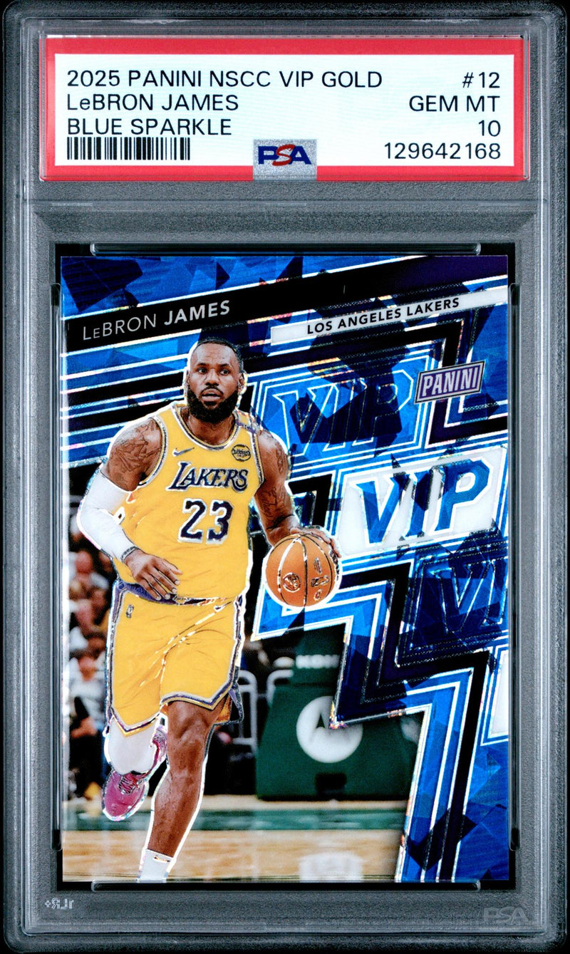 2025 Panini National Sports Collectors Convention VIP Gold Blue Sparkle LeBron James #12 /600 PSA 10