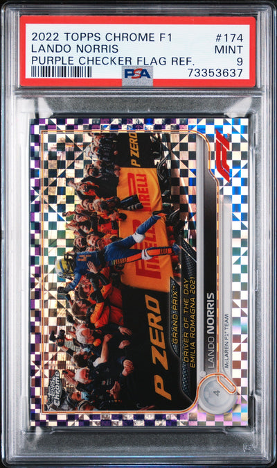 2022 Topps Chrome Formula 1 Purple Checker Flag Refractor Lando Norris #174 /199 PSA 9