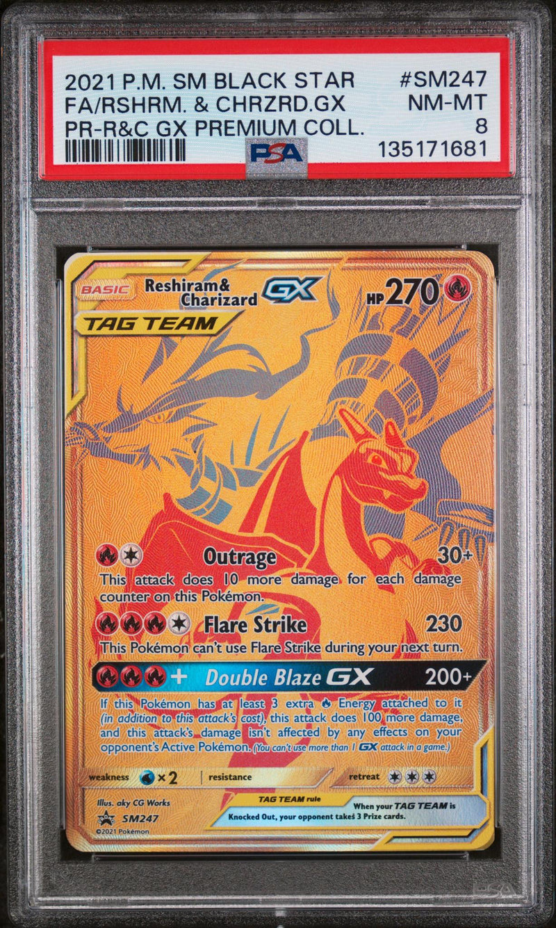 2021 Pokemon Sun and Moon Black Star Promo Premium Collection Charizard/Reshiram Gx #SM247 PSA 8