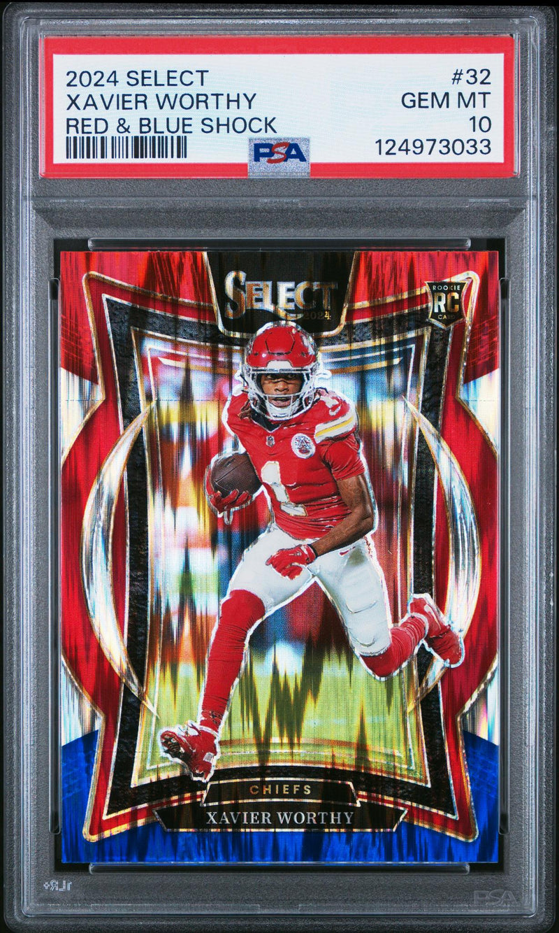 2024 Panini Select Red & Blue Shock Xavier Worthy #32 PSA 10