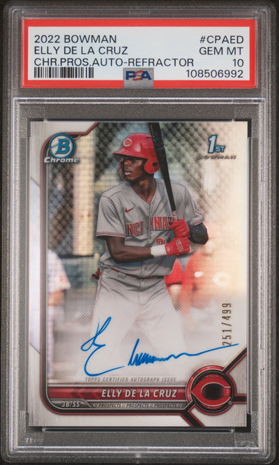 2022 Bowman Chrome Prospect Autograph Refractor Elly De La Cruz #CPAED /499 PSA 10
