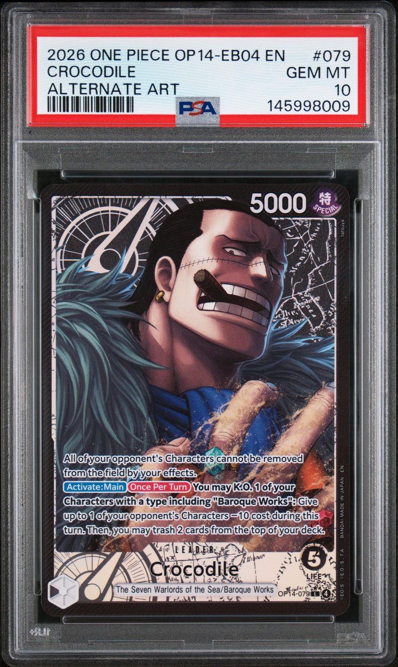 2026 One Piece Op14-Eb04-The Azure Sea's Seven Alternate Art Crocodile #079 PSA 10