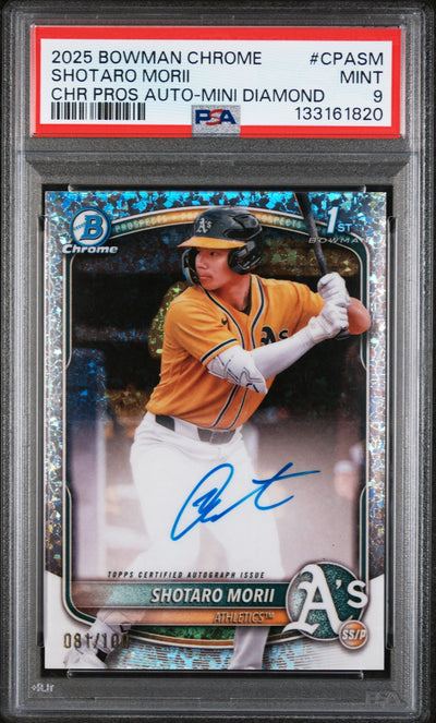 2025 Chrome Prospect Autographs Mini-Diamond Refractors Shotaro Morii #CPASM /100 PSA 9