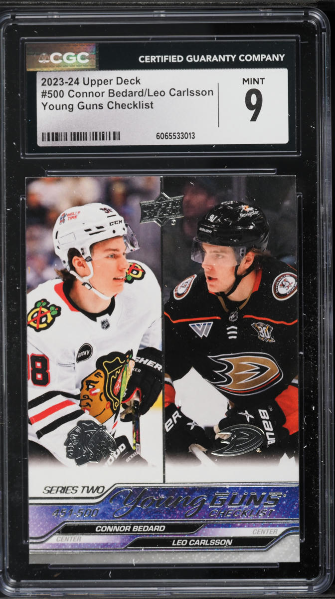 2023 Upper Deck #500 Connor Bedard/Leo Carlsson Young Guns Checklist CGC 9