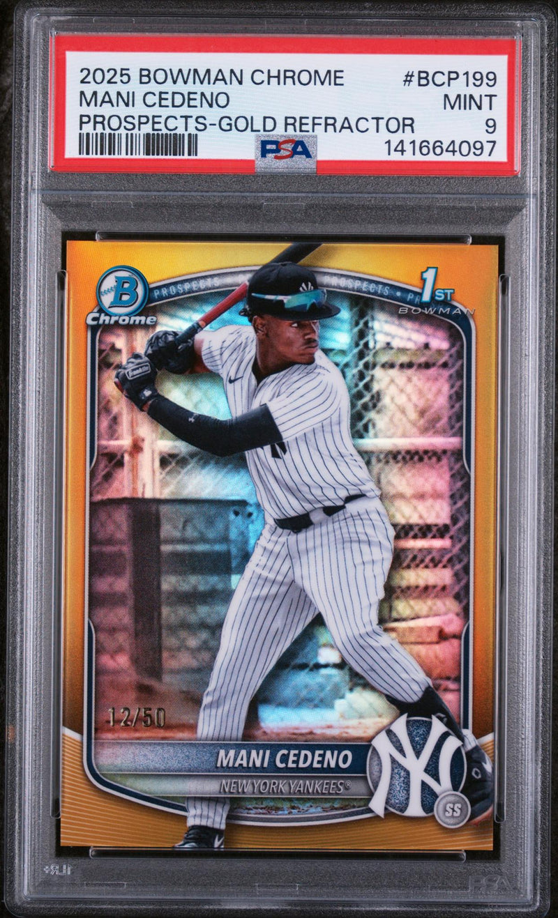 2025 Bowman Chrome Prospect Gold Refractor Mani Cedeno #BCP199 /50 PSA 9
