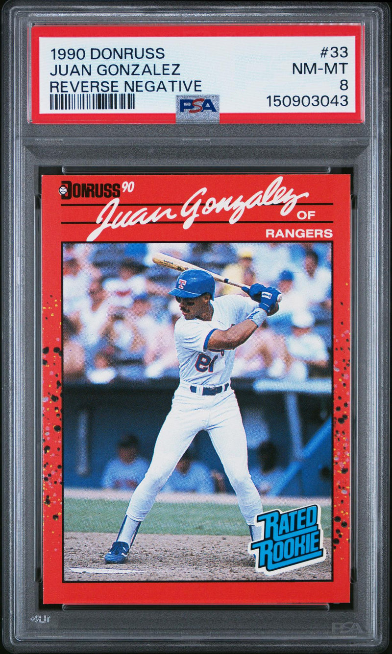 1990 Panini Donruss Juan Gonzalez #33A PSA 8