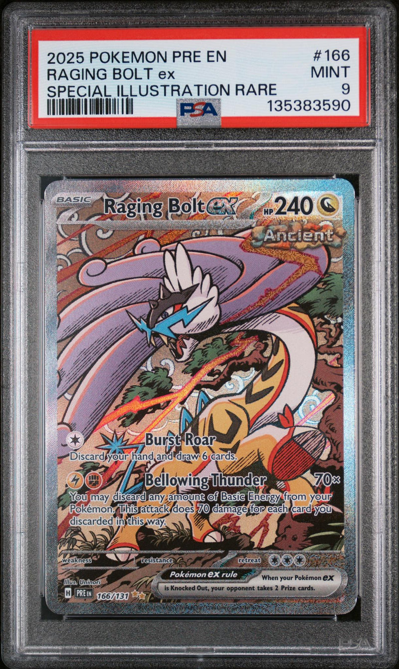 2025 Pokemon Prismatic Evolutions Special Illustration Rare Raging Bolt Ex #166 PSA 9