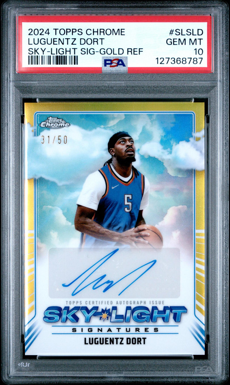 2024 Topps Chrome Sky-Light Signatures Gold Refractor Luguentz Dort #SLSLD /50 PSA 10