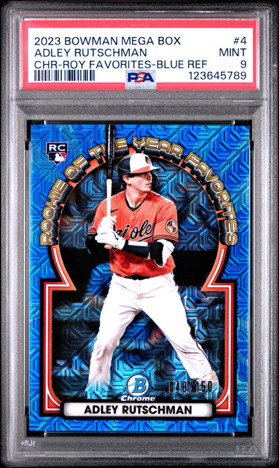 2023 Bowman Mega Box Chrome Roy Favorites Blue Refractor Adley Rutschman #4 /150 PSA 9