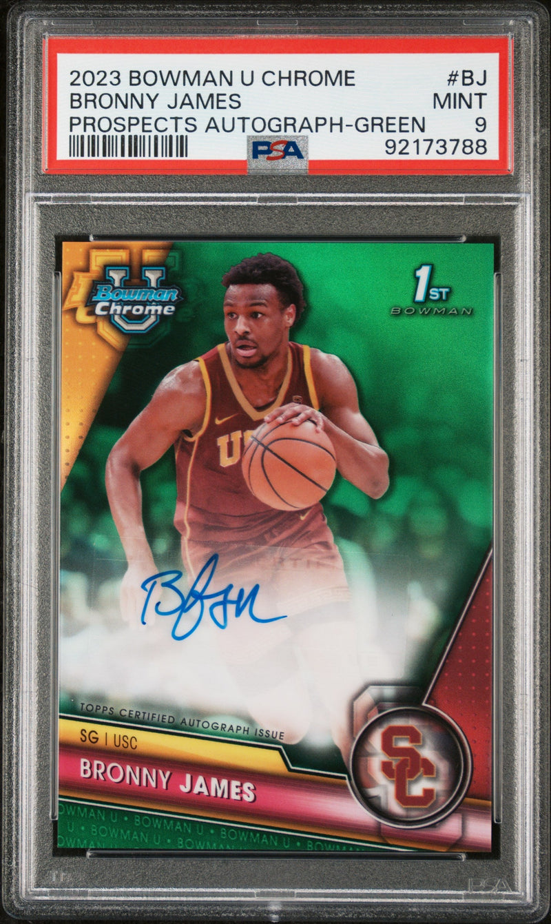 2023 Bowman University Chrome Bowman Chrome Prospects Autographs Green Bronny James Jr. #BJ /99 PSA 9