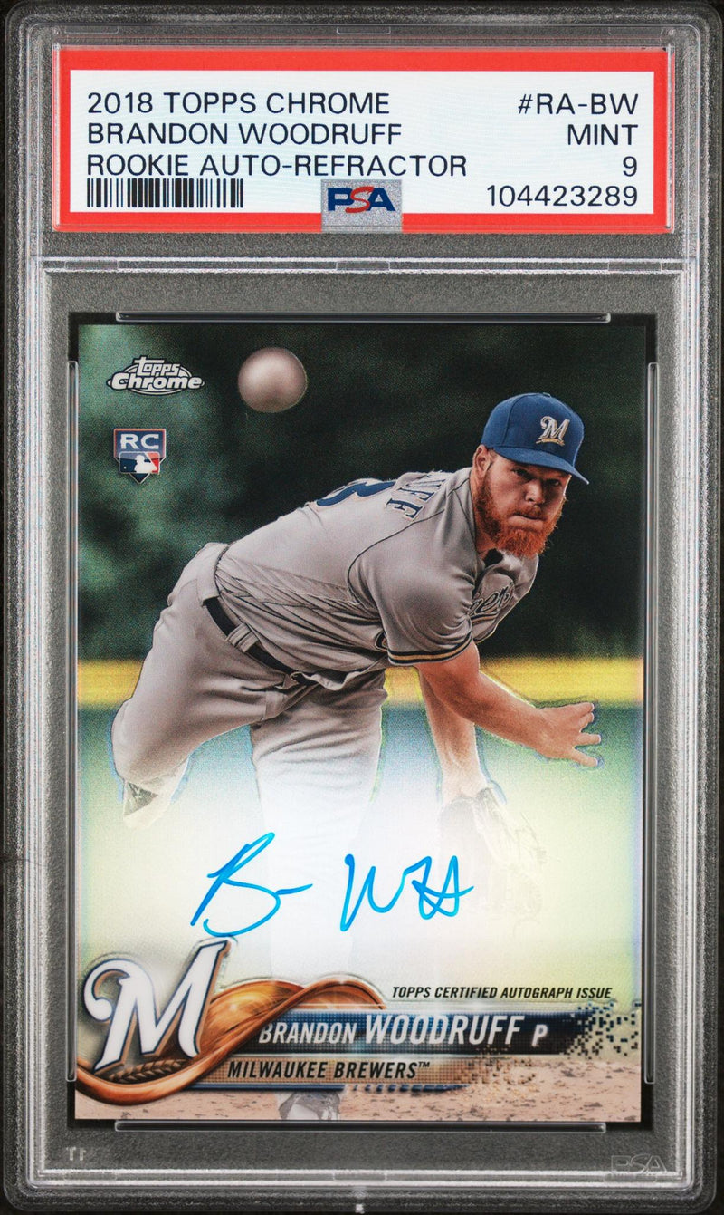 2018 Topps Chrome Rookie Autograph Refractor Brandon Woodruff #RABW /499 PSA 9