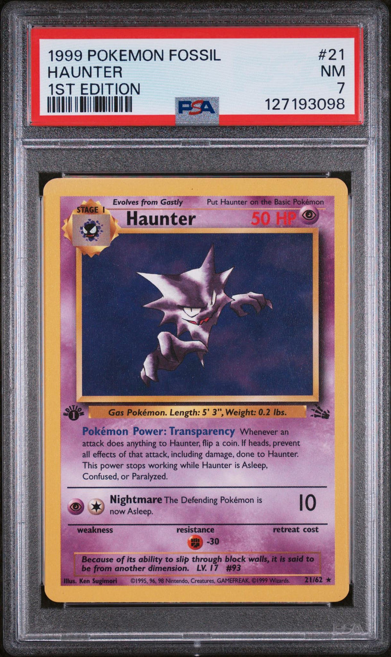 1999 Pokemon Fossil 1st Edition Haunter #21 PSA 7