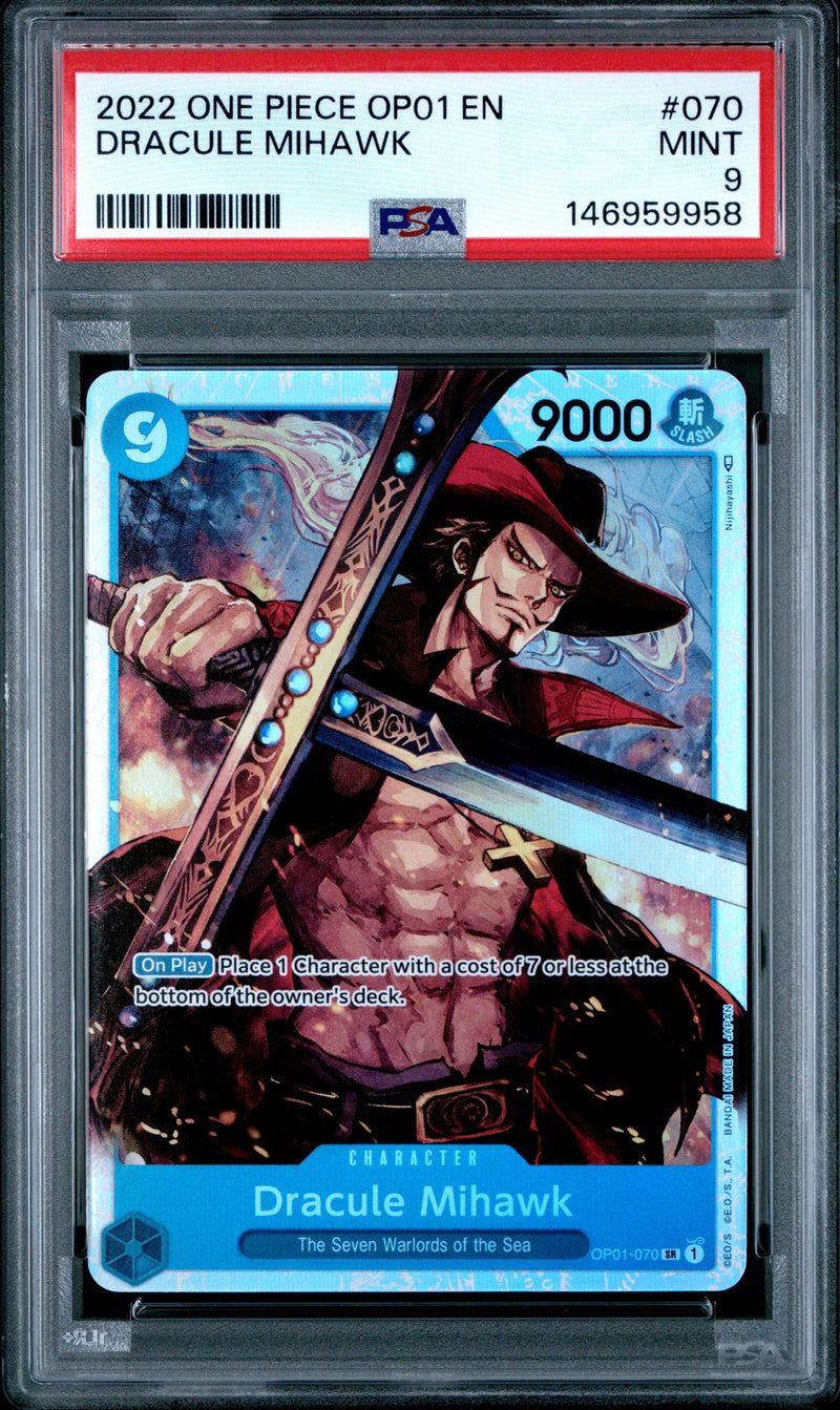 2022 One Piece Romance Dawn Dracule Mihawk Sr #OP01070 PSA 9