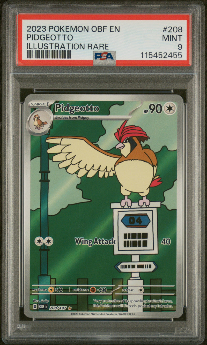 2023 Pokemon Scarlet and Violet Obsidian Flames Illustration Rare Pidgeotto #208 PSA 9