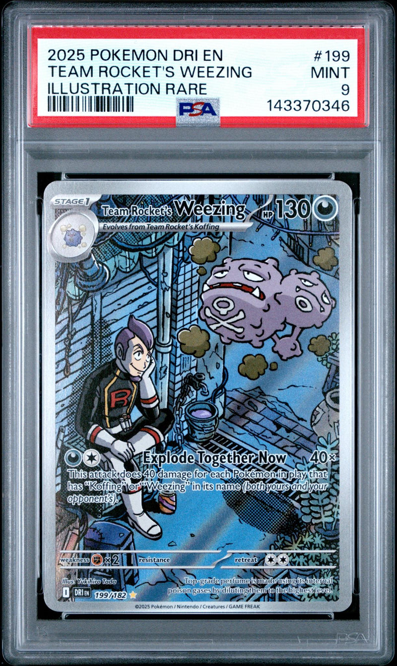 2025 Pokemon Scarlet and Violet Destined Rivals Illustration Rare Team Rocket's Weezing #199 PSA 9
