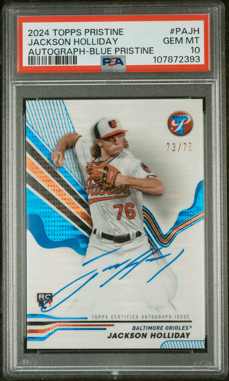 2024 Topps Pristine Pristine Autographs Autograph-Blue Pristine Jackson Holliday #PAJH /75 PSA 10