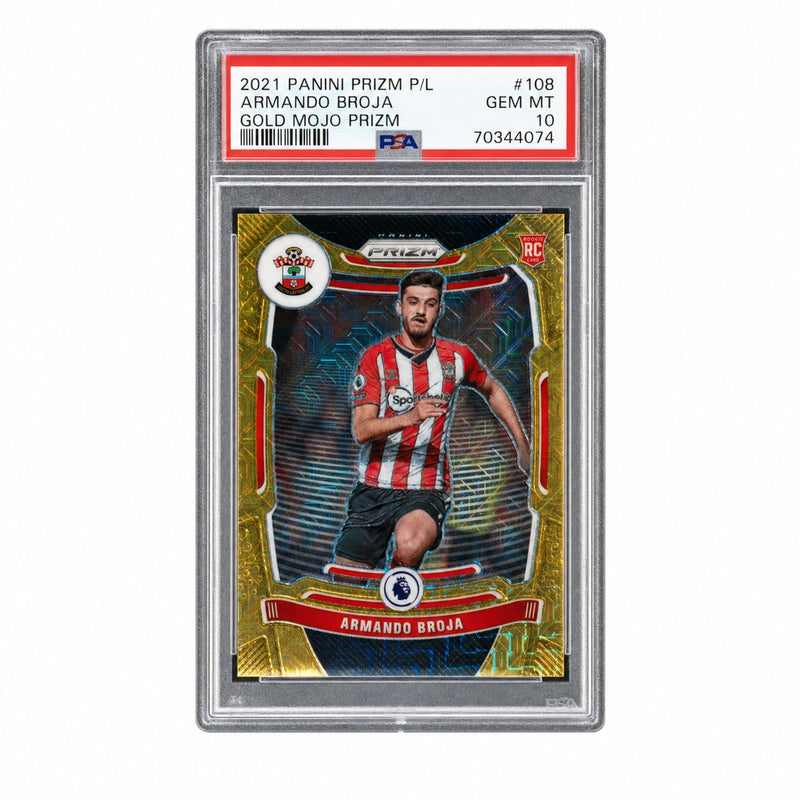 2021 Panini Prizm Premier League Gold Mojo Prizm Armando Broja #108 10/10 PSA 10