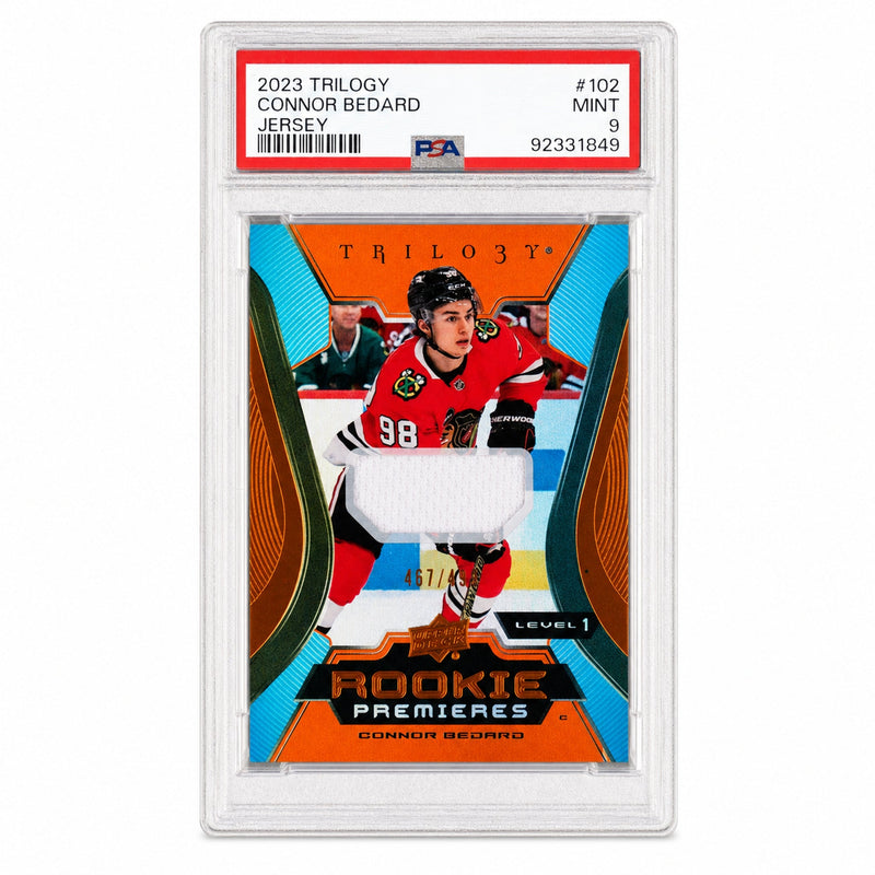 2023 Upper Deck Trilogy Jersey Connor Bedard #102 /499 PSA 9