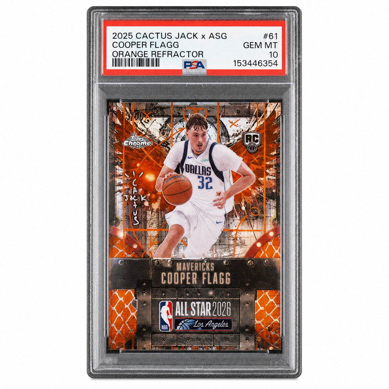 2025 Topps Chrome Cactus Jack X NBA All Star Game Orange Refractor Cooper Flagg #61 /50 PSA 10