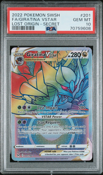 2022 Pokemon Sword and Shield Lost Origin Secret Rare Giratina Vstar #201 PSA 10