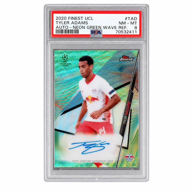 2020 Topps Finest UEFA Champions League Autographs Neon Green Wave Refractor Tyler Adams #TAD PSA 8
