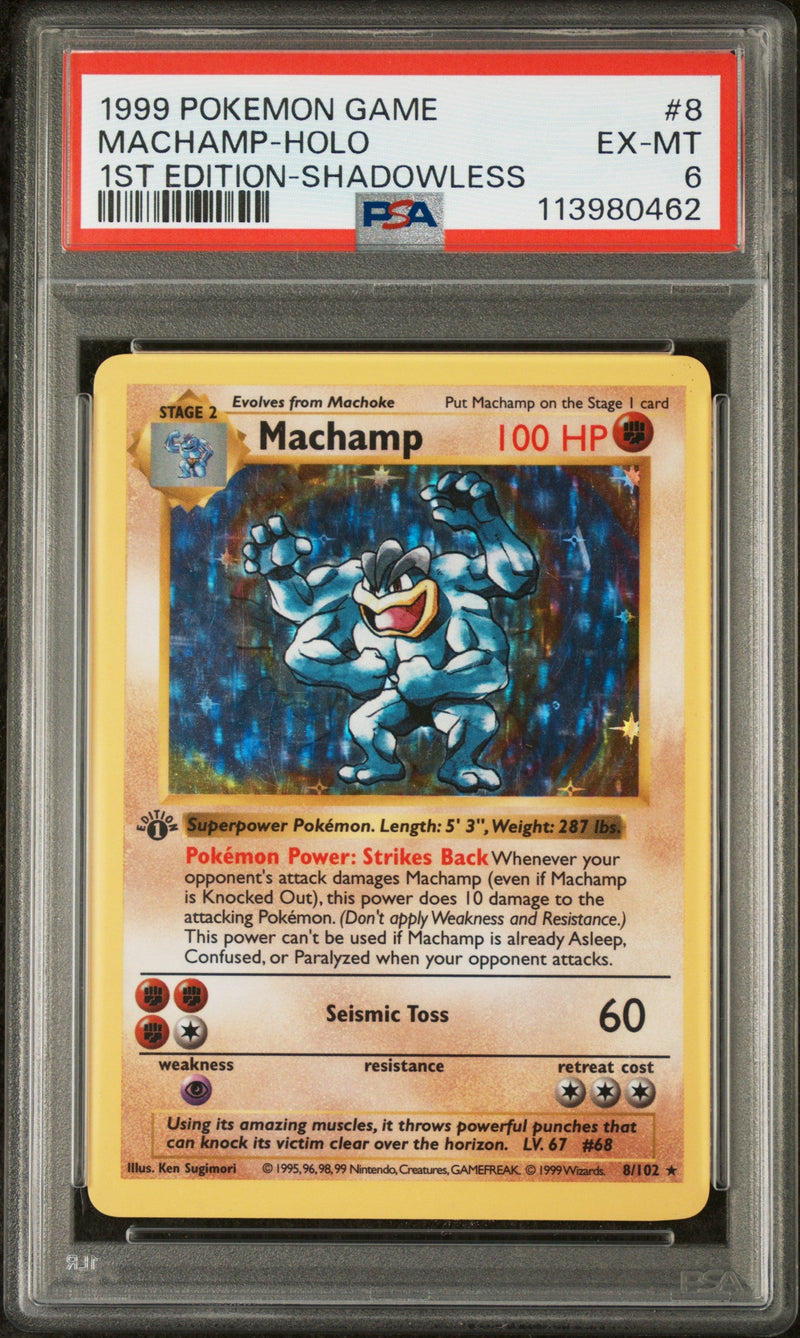 1999 Pokemon Base Set Shadowless 1st Edition Holo Machamp #8 PSA 6