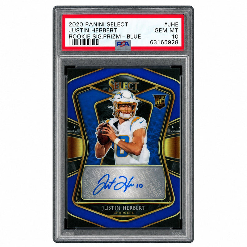 2020 Panini Select Rookie Signature Prizm Blue Justin Herbert #4 /35 PSA 10