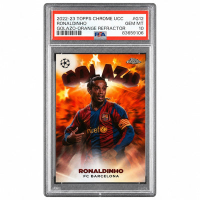 2022 Topps Chrome UEFA Club Competitions Golazo Orange Refractor Ronaldinho #G12 /25 PSA 10
