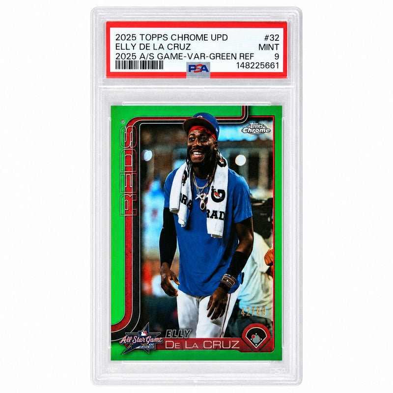 2025 Topps Chrome Update 2025 All Star Game Variation-Green Refractor Elly De La Cruz #32 /99 PSA 9