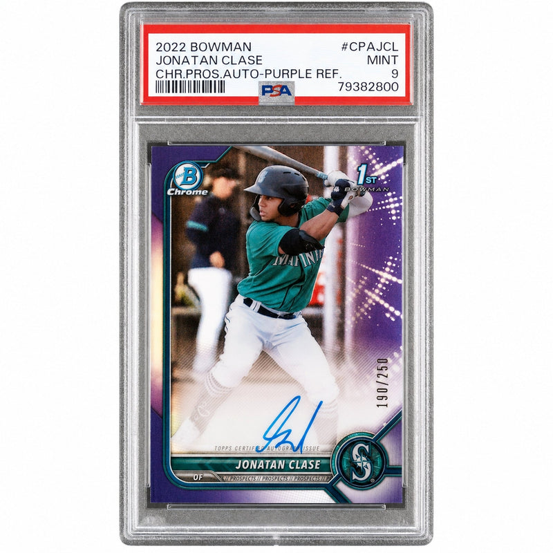 2022 Bowman Chrome Prospect Autograph Purple Refractor Jonatan Clase #CPAJCL /250 PSA 9
