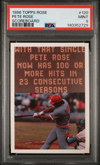 1986 Topps Pete Rose Set Scoreboard Pete Rose #120 PSA 9