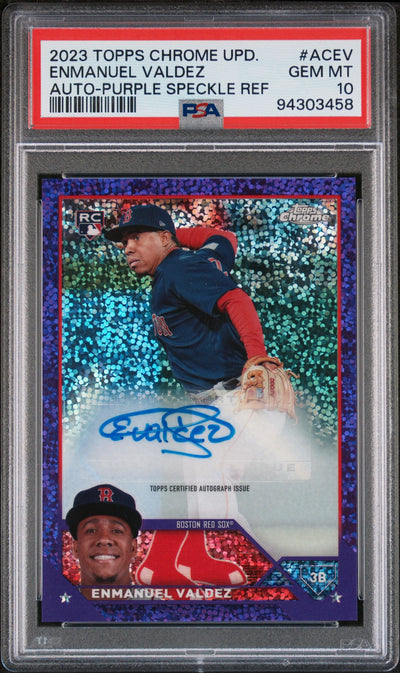 2023 Topps Chrome Update Purple Speckle Enmanuel Valdez #AC-EV RC Auto /299 PSA 10