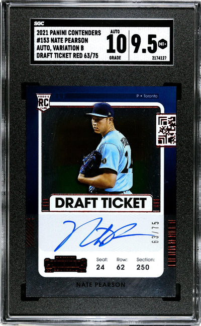 2021 Panini Contenders Draft Ticket Red Nate Pearson #153 RC Auto /75 SGC 9.5 Auto 10