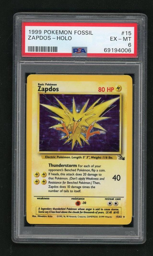 1999 Pokemon Fossil Holo Zapdos #15 PSA 6