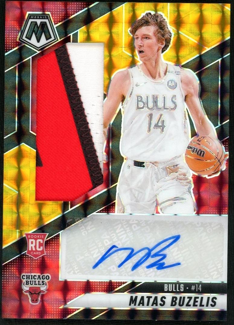 2024-25 Panini Mosaic Black Gold Prizm Rookie Patch Auto Matas Buzelis /8