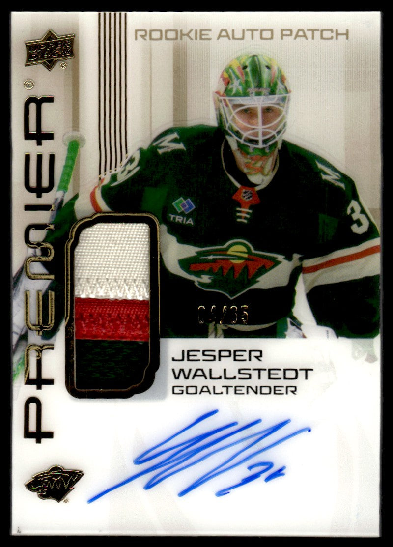 2024 Upper Deck Premier AR-JW Jesper Wallstedt Rookie Auto Patch Gold Rookie /35 Wild