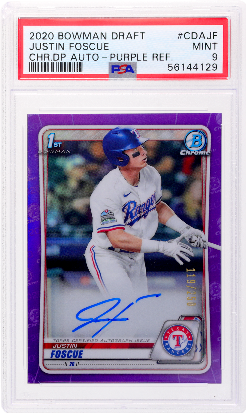 2020 Bowman Draft Chrome Justin Foscue #CDA-JF /250 PSA 9 Auto Purple