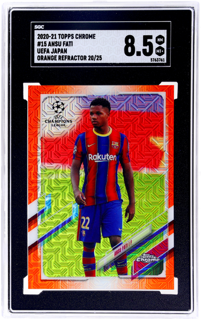 2020-21 Topps Chrome UEFA Japan Orange Refractor Ansu Fati #15 /25 SGC 8.5