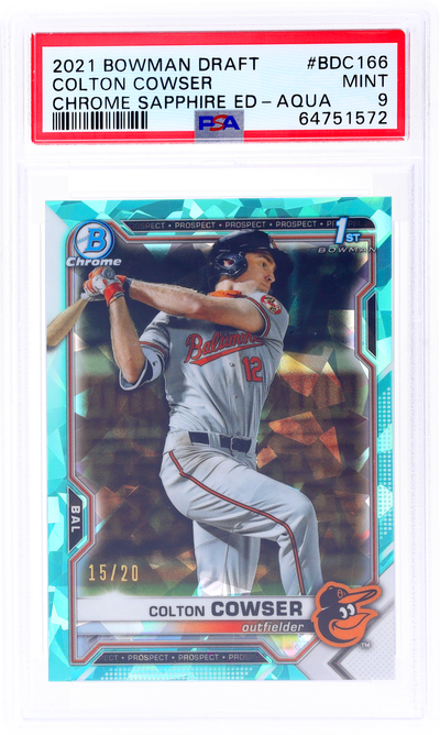 2021 Bowman Draft Chrome Sapphire Colton Cowser #BDC166 /20 PSA 9