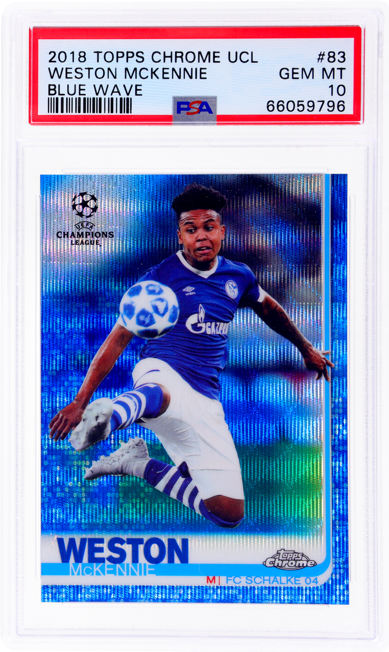 2018 Topps Chrome UCL Blue Wave Weston McKennie #83 /150 PSA 10