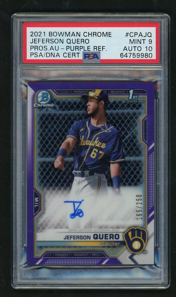 2021 Bowman Chrome Prospect Autograph Purple Refractor Jeferson Quero #CPAJQ /250 PSA 9